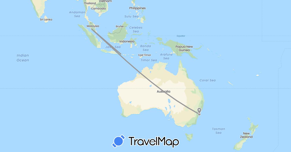 TravelMap itinerary: driving, plane in Australia, Indonesia, Malaysia (Asia, Oceania)